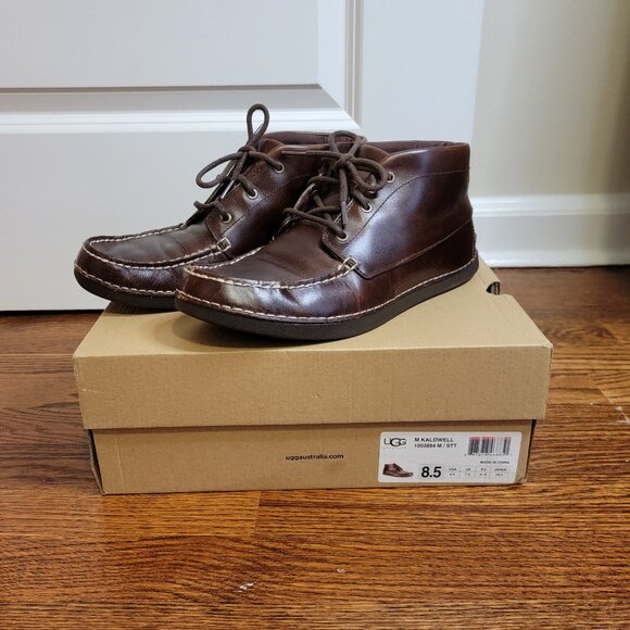 Ugg Kaldwell Brown Leather Chukka Ankle Boots, Men's 8.5, Vibram Rubber Sole - Picture 1 of 16